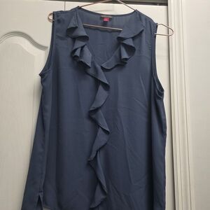 Vince Camuto Ruffled Sleeveless Blouse in Slate Blue